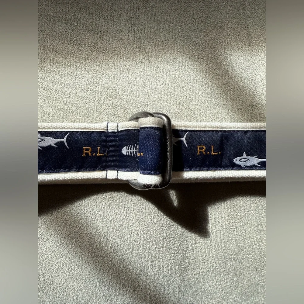 Ralph Lauren- Kids Fish Motif Ribbon D-Ring Belt (33” total), Navy